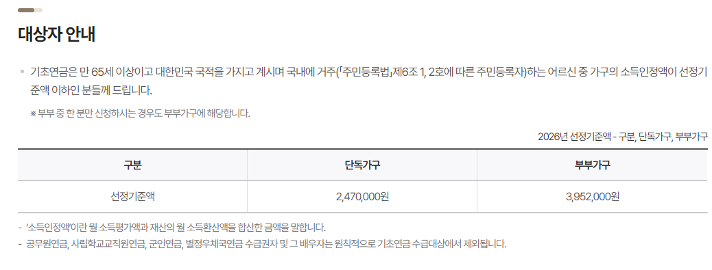 기초연금 지급 대상 여부